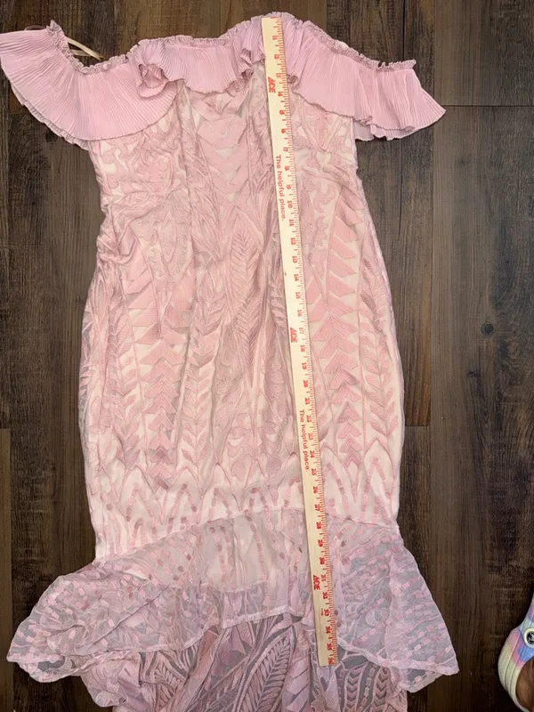 Selfie Leslie Blush Pink Off-Shoulder Ruffle High-Low Dress - Image 12
