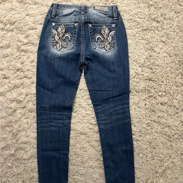 Miss Me Stylish Mid-Rise Skinny Blue Embroidered Women's Jeans Size 27 - Image 7