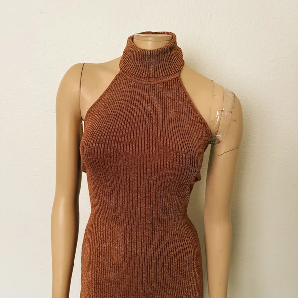 [Superdown] Copper Metallic Arima Halter Neck Knit Midi Sweater Dress Sz Small S - Image 5