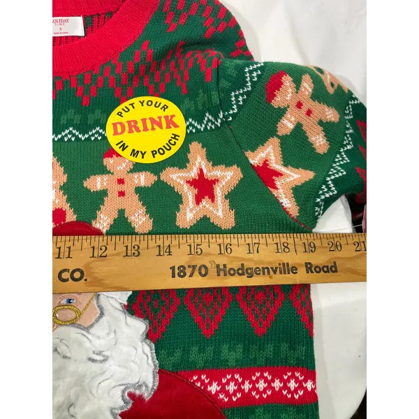 Holiday Time Ugly Unisex Christmas Santa Sweater Pocket House‎ Red/Green Sz S - Image 5