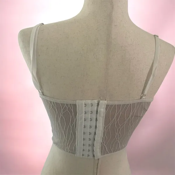 Y2K White Beige Corset Cami crop Top Coquette Backless Strap Neutral Small Chic - Image 7