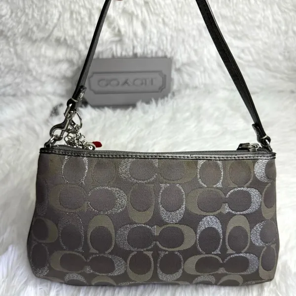 COACH y2k Gray Silver Signature Canvas Mini Purse Wristlet - Image 2