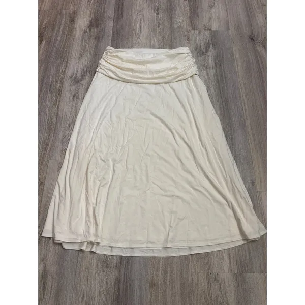 Abercrombie & Fitch Fold over Ruched Waist Maxi Skirt Cream White XL Petite NEW - Image 2