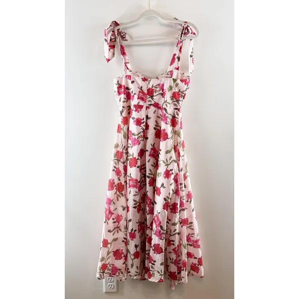 Here Comes the Sun Floral Tie Strap Fit & Flare Midi Dress White Pink Medium - Image 3