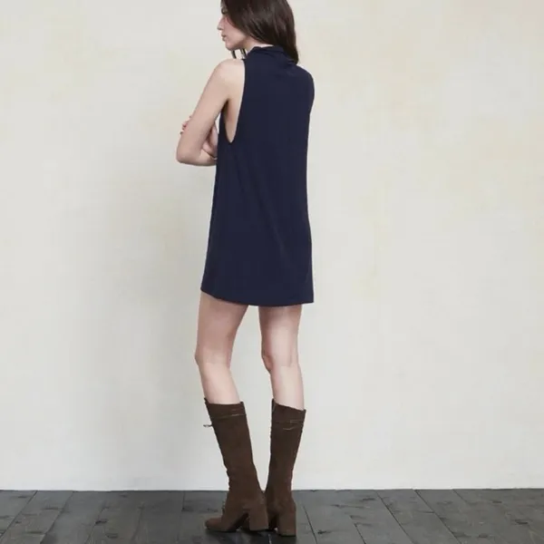 Reformation Cali Blue Ribbed Sleeveless Turtle Neck Mini Tank Sweater Dress Sz L - Image 3