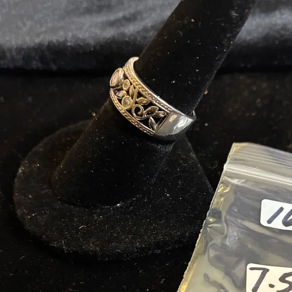 BEAUTIFUL CIGAR BAND CZ SILVER PLATE OPEN WORK RING size 7.5 - Image 2