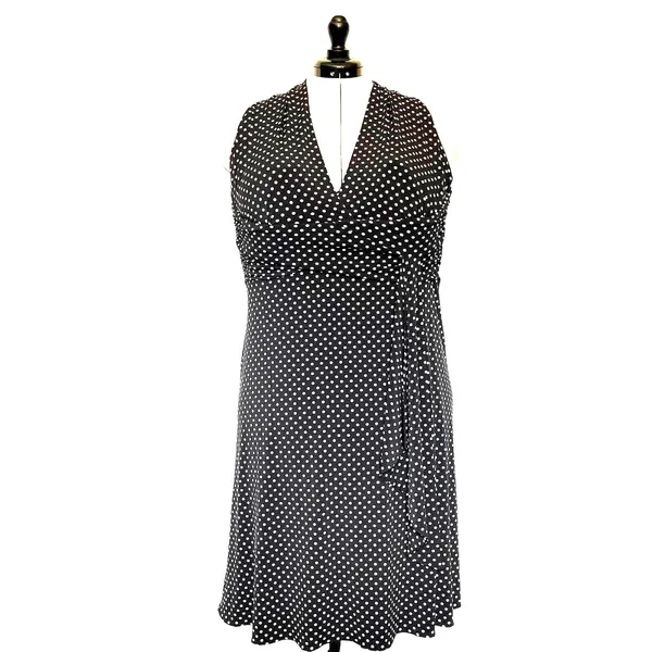 Melanie Lyne Polka Dot Halter Dress Sz 16 Pinup Black Open Back Rockabilly Retro - Image 3