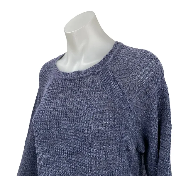 J.Crew Women's Navy Blue Linen Long Sleeve Knit Round Neck Sweater Top Size M - Image 3