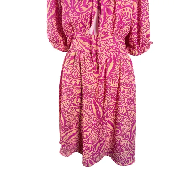 Sienna Sky Tropical‎ Puff Sleeve Dress Womens Medium Pink Excellent Smocked Back - Image 6