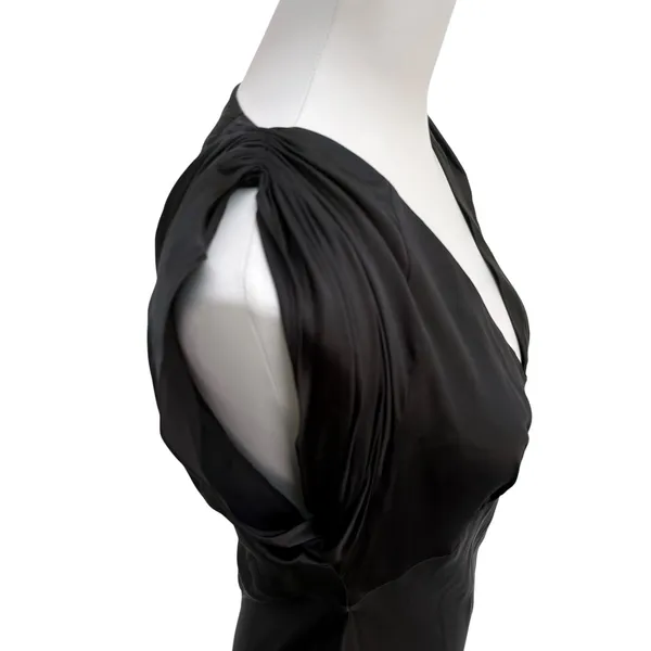 Zara Woman 100% Silk‎ Midi Dress Large Blank V-Neck Rouch Sleeve Slip Classy LBD - Image 3