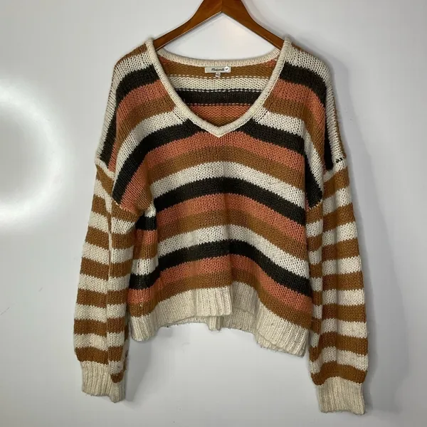 Madewell Balloon-Sleeve Pullover‎ Sweater in Stripe Mix Size Large - Image 3