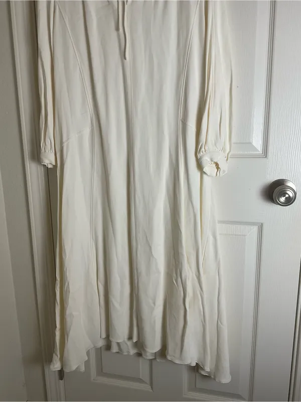 Zara ZW Collection Oyster White V-Neck Tie Front Long Sleeve Midi Dress Large - Image 4