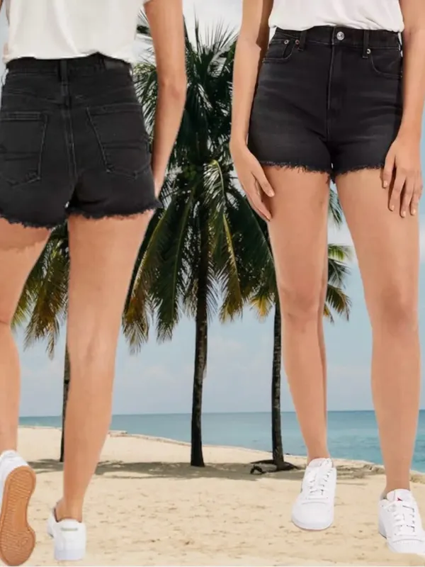 American Eagle Outfitters AEO Women's Black Distressed Denim Stretch Shorts - Image 2