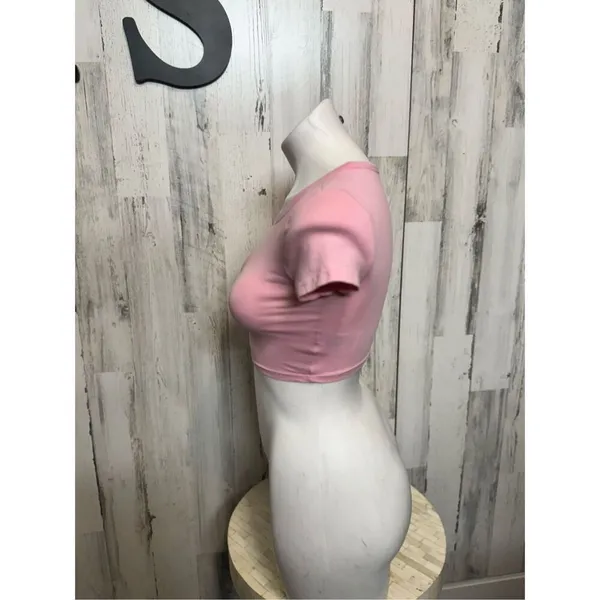 H&M Divided Pink Cropped Short Sleeve Tee Womens Size XS Crew Neck Basic Baby T - Image 5