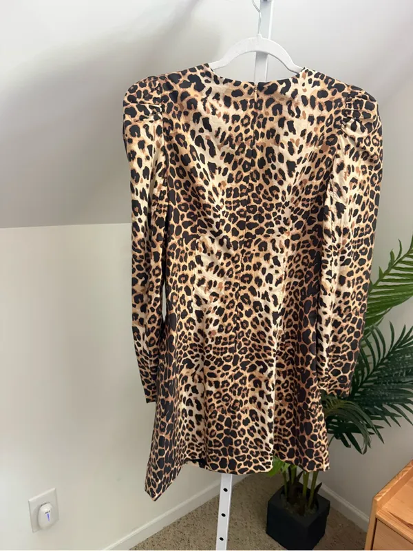 Tuckernuck x India Hicks NEW Leopard Domino Long Sleeve Party Mini Dress Size M - Image 3