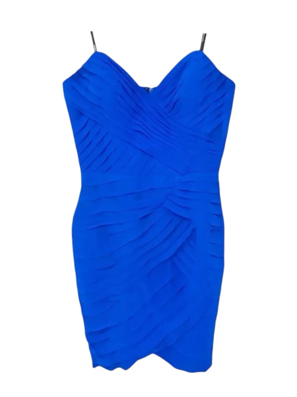 Kurt Thomas 𖦹 Silk Chiffon Strapless Ruched Mini Cocktail Dress 𖦹 Cobalt Blue - Image 4