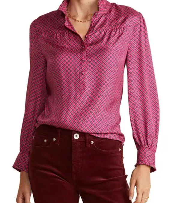 Vineyard Vines Pink and Blue Diamond Blouse | Women’s Size XL - Image 10