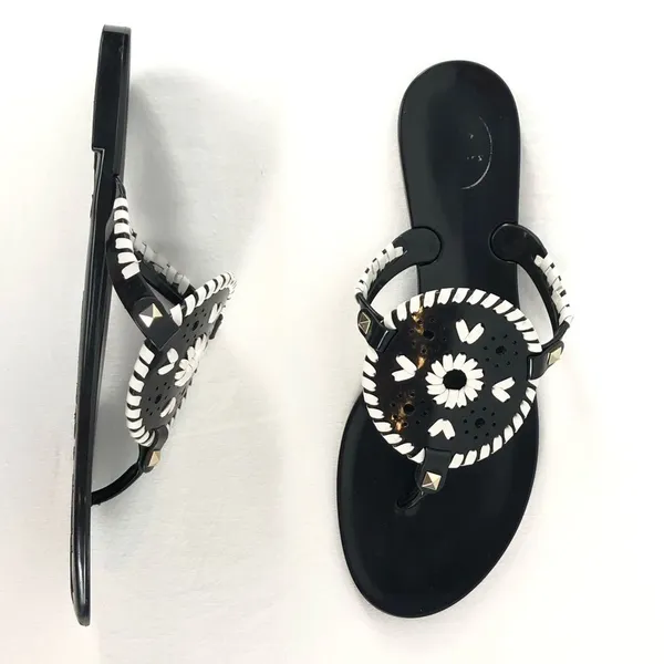 Jack Rogers Georgica Jelly Plastic Flip Flop‎ Sandal in Black White Size 10 - Image 2
