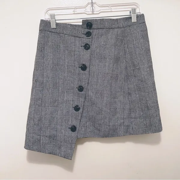 Sage The Label Button Front Asymmetrical Skirt Grey‎ Plaid XL NWT - Image 5