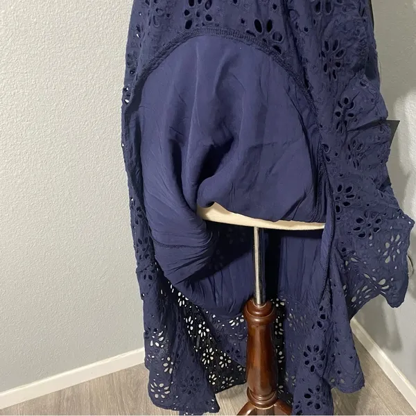 Lulus Navy Blue Holiday Sleeveless Trimmed Embroidered‎ Asymmetric Dress Sz M - Image 15