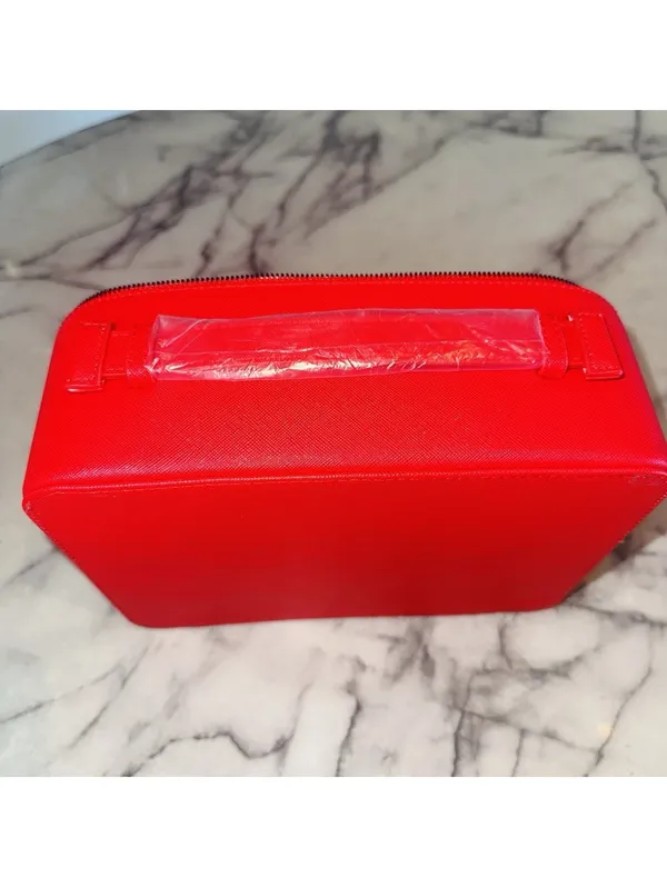 NEW Sunday Riley Cosmetic Suitcase Travel Bag 10x8x4" Red Zippered Makeup Case - Image 3