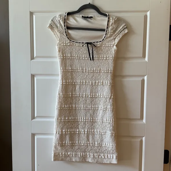 Madden NYC Cream Lace Tiered Mini Dress Ruffle Bow XS‎ Coquette Balletcore - Image 2
