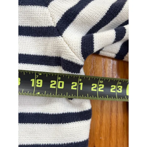 J.Crew Emilie Patch-Pocket Cardigan Sweater Navy White Striped Gold Button XL - Image 6