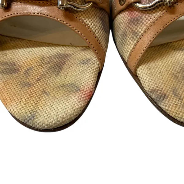 VANELI Tan/Beige Floral Canvas/Leather Slides Mules Heels Shoes - Size 8.5 Slim - Image 5