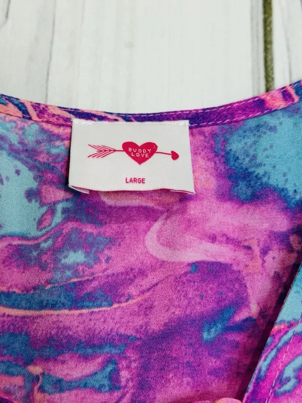 Buddy Love Maxi Caftan Dress Womens Sz L Blue Pink Abstract Boho Resort - Image 7