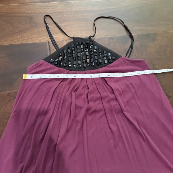 Beaded Accent Knit Halter Top Size Medium Purple Plum & Black - Image 4