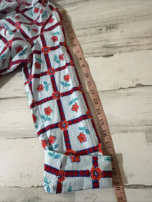 Livro Floral Grid Cotton Tunic Dress in Blue and Orange and Red - Image 10
