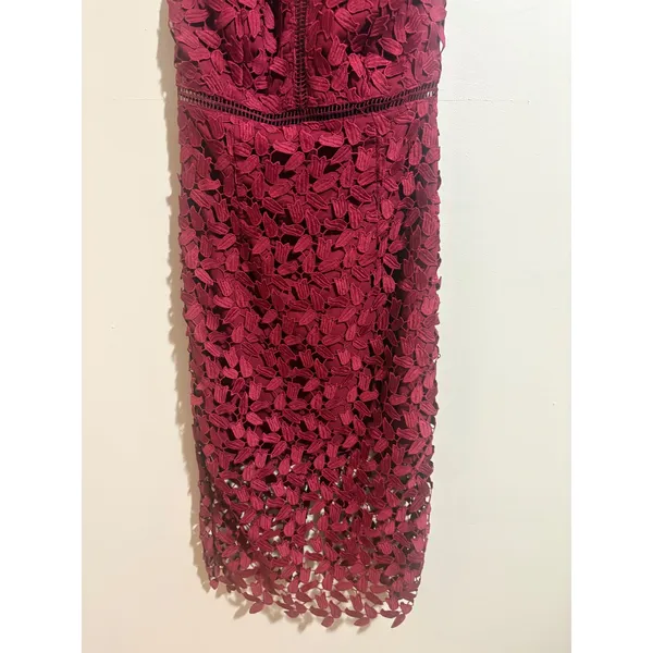 Bardot Gemma Burgundy Lace Halter Midi Dress XS 4 NWT $119 Open Back - Image 16