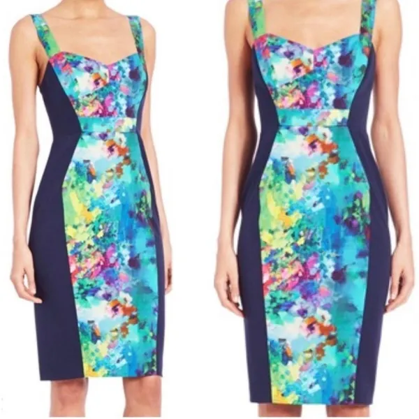 Black Halo dress 12 blue floral watercolor sweetheart sleeveless sheath NEW - Image 2