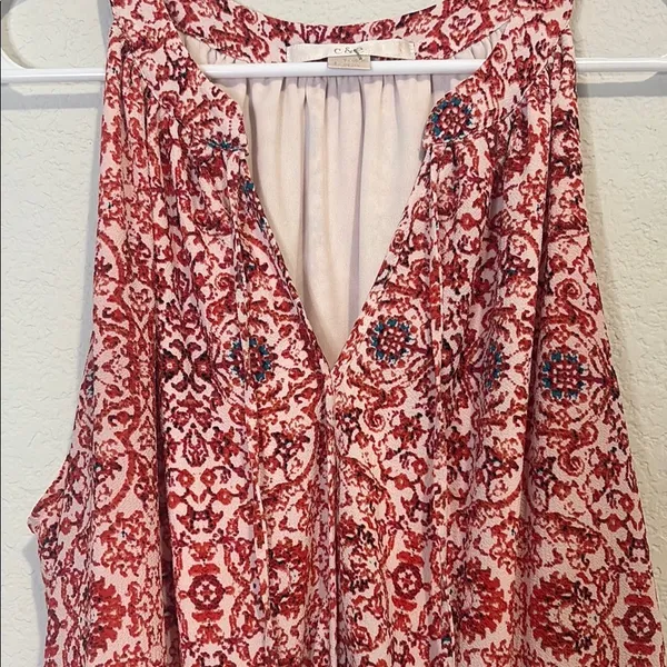 C & E Red Patterned Sleeveless tassel Dress Large - Image 4