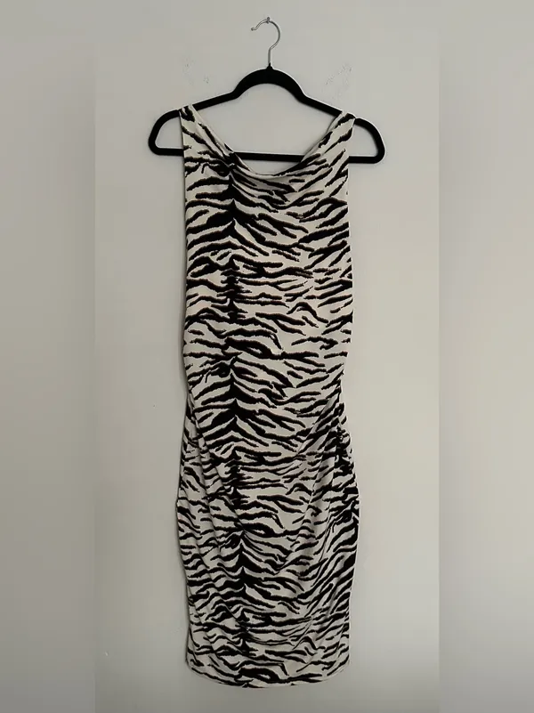 H&M Midi Dress Zebra Print Size L Women’s Black and Cream NWT - Image 4