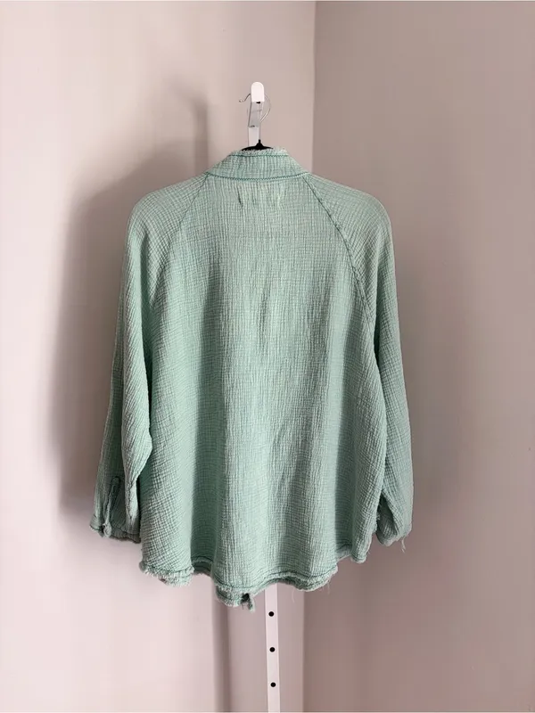 Free People We The Free Summer Daydream Seafoam Green Gauze Button-Up Shirt Sz L - Image 4