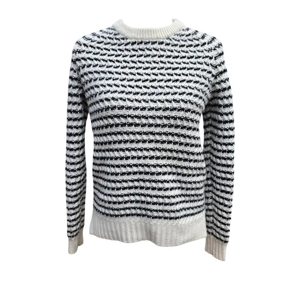 Theory Innis B‎ Loryelle Wool Sweater Black White Textured Stripe D1011730 - Image 2