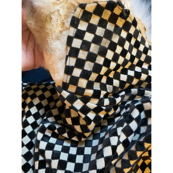 Rik Villa XS 2 Jacket Coat Checkerboard Black White Fur Collar Check Plaid Artsy - Image 11