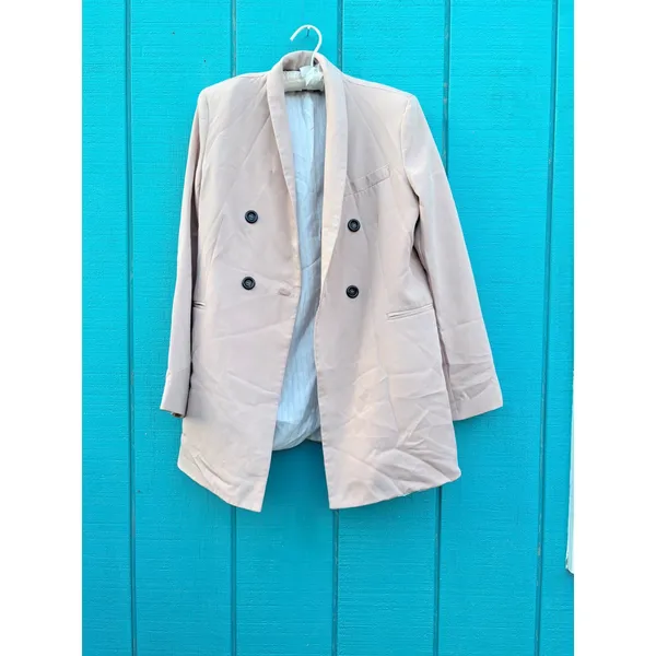 Quiet‎ Luxury Blush Pink Double Breasted Shawl Blazer Old Money Office Corpcore - Image 2