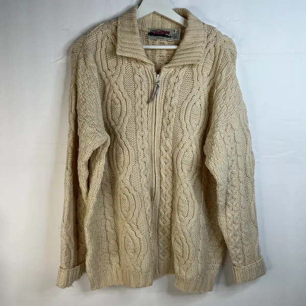 Aran Crafts Size M Full Zip Cardigan Sweater Ireland Fisherman Cable Knit Cream‎ - Image 2