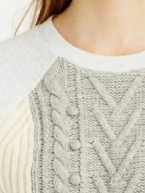 J.Crew Women’s S Gray Wool Cable Knit Mixed Media Sweatshirt Sweater NWOT - Image 6