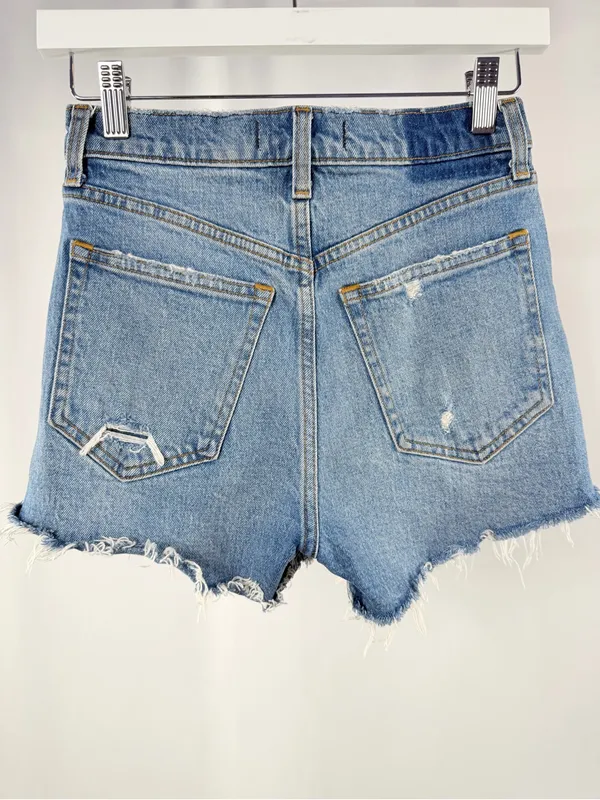 Abercrombie & Fitch The Mom High Rise Light Blue Distressed Denim Shorts 24‎ - Image 3