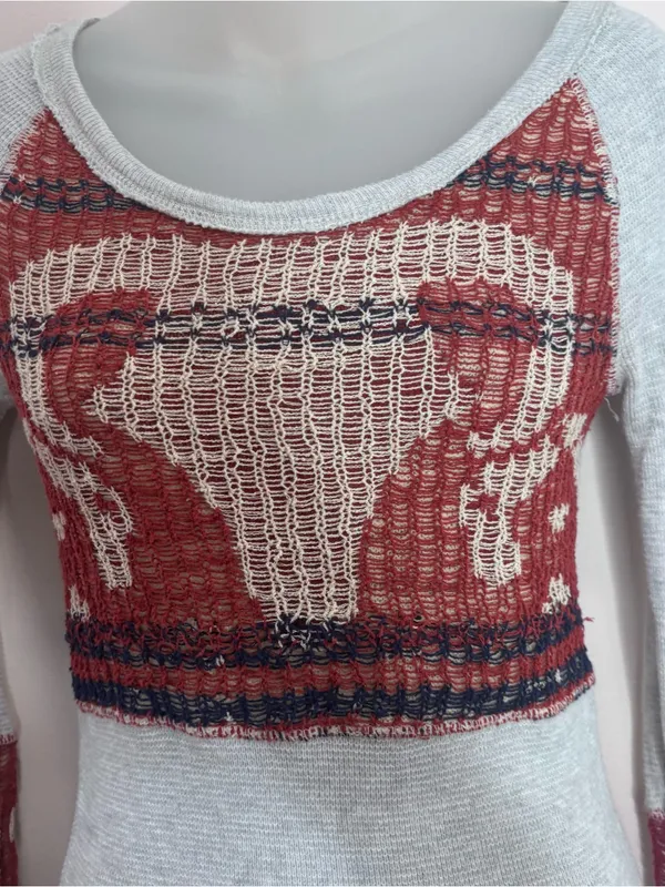 We The Free thermal Henley Bull Light Gray Burgundy Patterned size XS cotton - Image 4