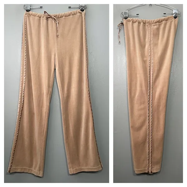 Y2K Everlast Velour Pants Womens Size M Taupe Track Drawstring Athleisure Y2K - Image 2