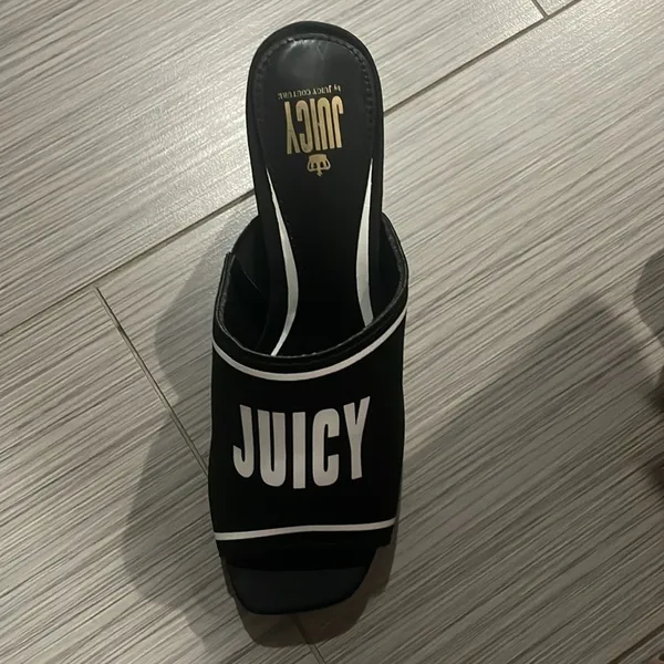 NWT Juicy Couture J-Girly Black White Logo Block Heel Mules Y2K Size 9.5 - Image 10