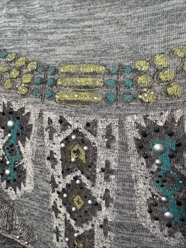 Miss Me Grey Short Sleeve Embellished Boho Tee - Image 3