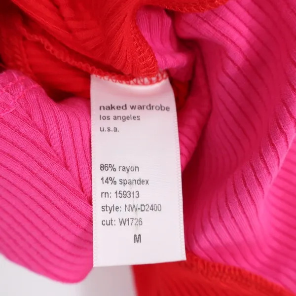 Naked Wardrobe Pink Red Colorblock Ribbed Midi Bodycon Dress M - Image 5