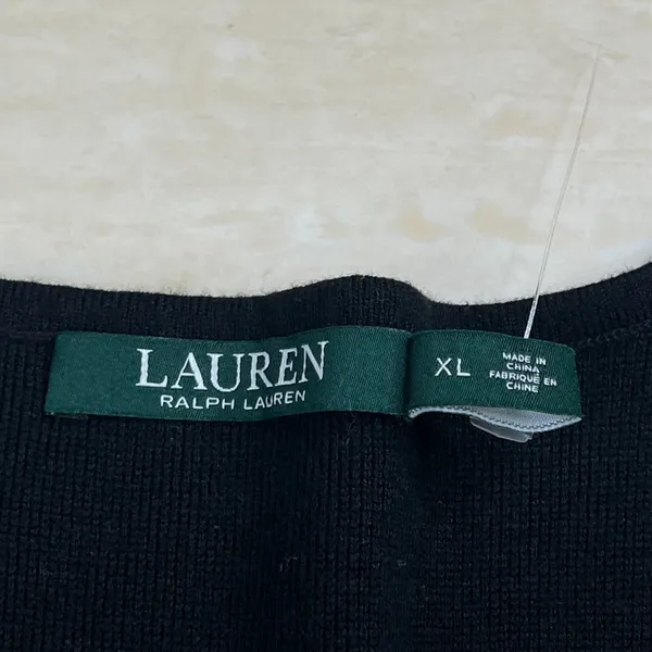 Lauren Ralph Lauren Black V-Neck Flutter Sleeve Knit Sweater Dress XL - Image 2