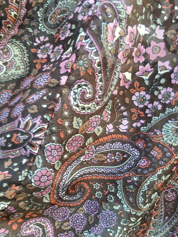 Vintage 70s 80s Dimension V Sheer Brown Pink Paisley Knee Length Skirt Midi S - Image 5