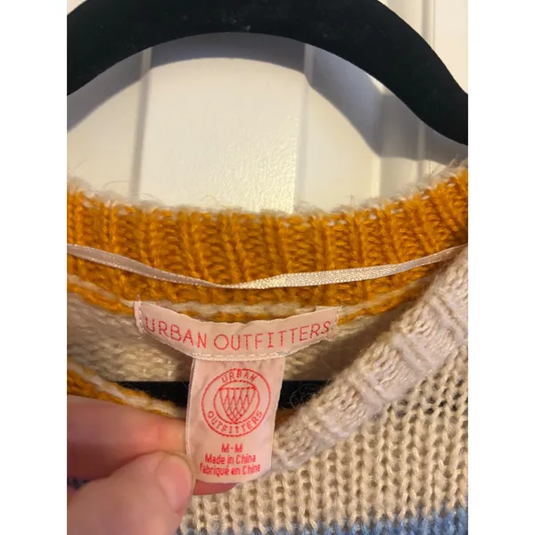 Urban Outfitters Striped Crew Neck Sweater Cream‎ Blue Yellow Navy M Medium - Image 4